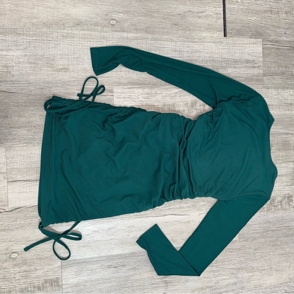 Justify Teal Long-Sleeve Ruched Mini Dress size M - Picture 9 of 11